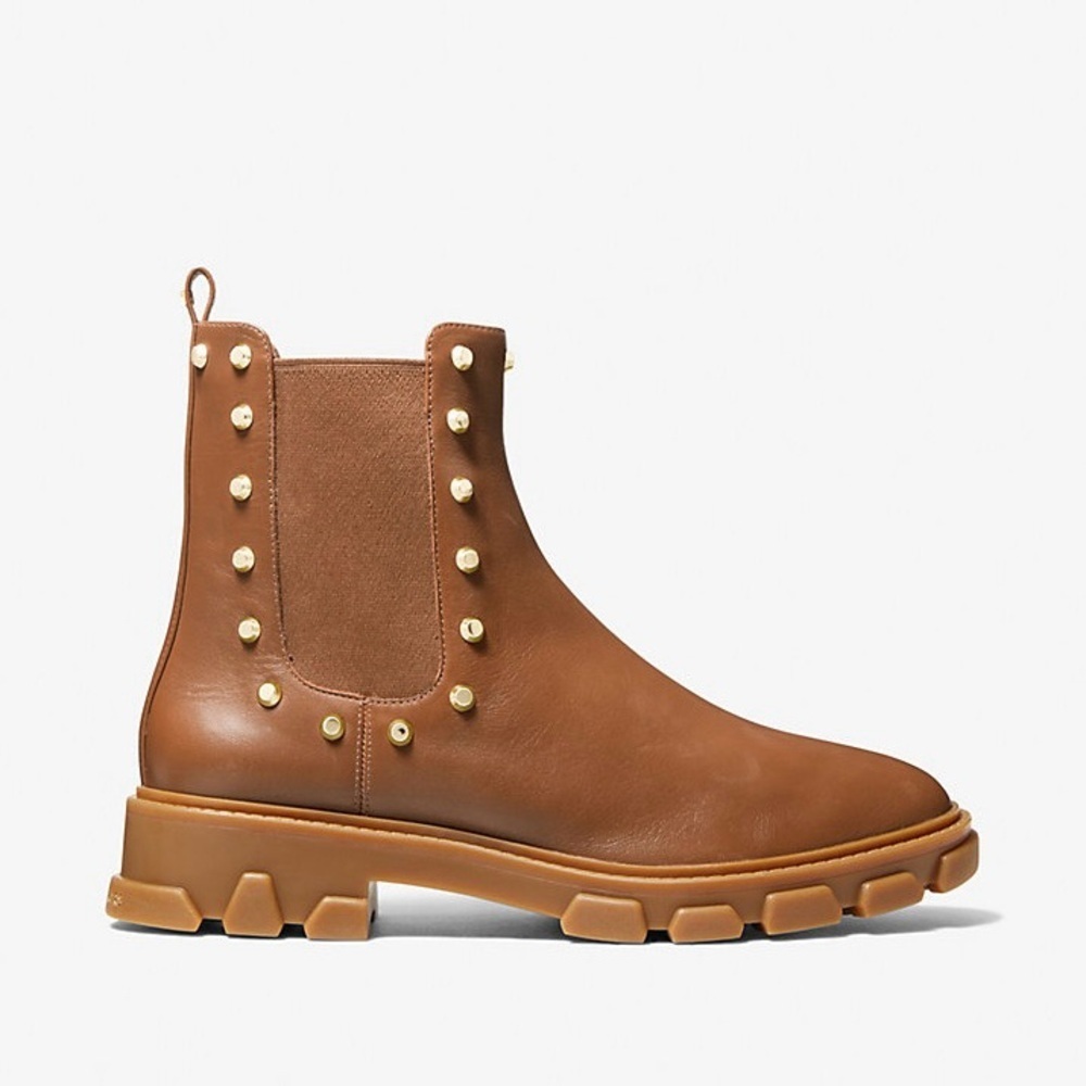 Michael Kors Brown Ridley Astor Stud Leather Chelsea Boot Size 6